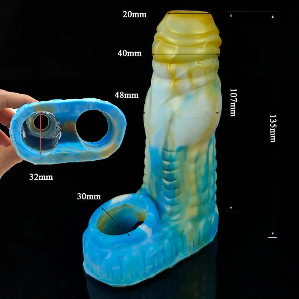 Erek-Hus Dragon Cum Thru Penis Sleeve - Yellow & Blue - Image 3